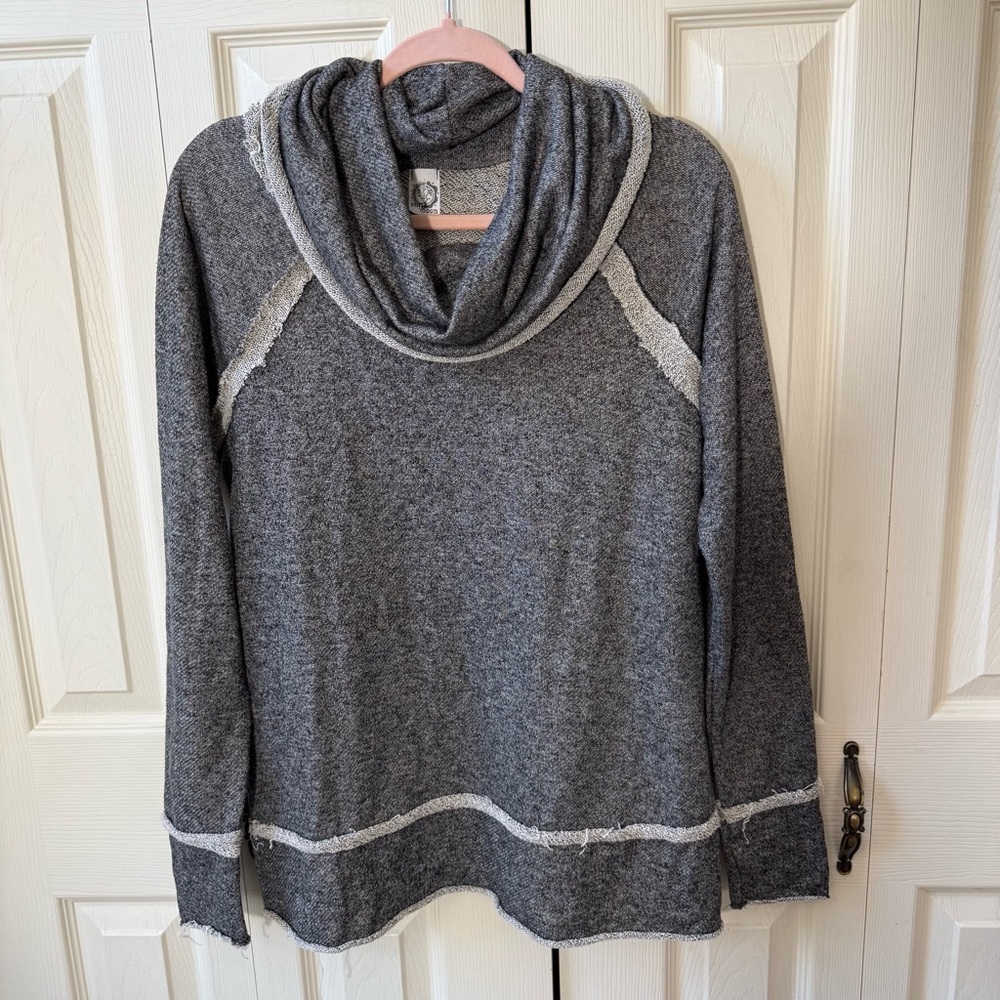 Sun & Moon Women’s Cowl Neck Raw Hem Pullover Sweater Heathered Gray Size Large